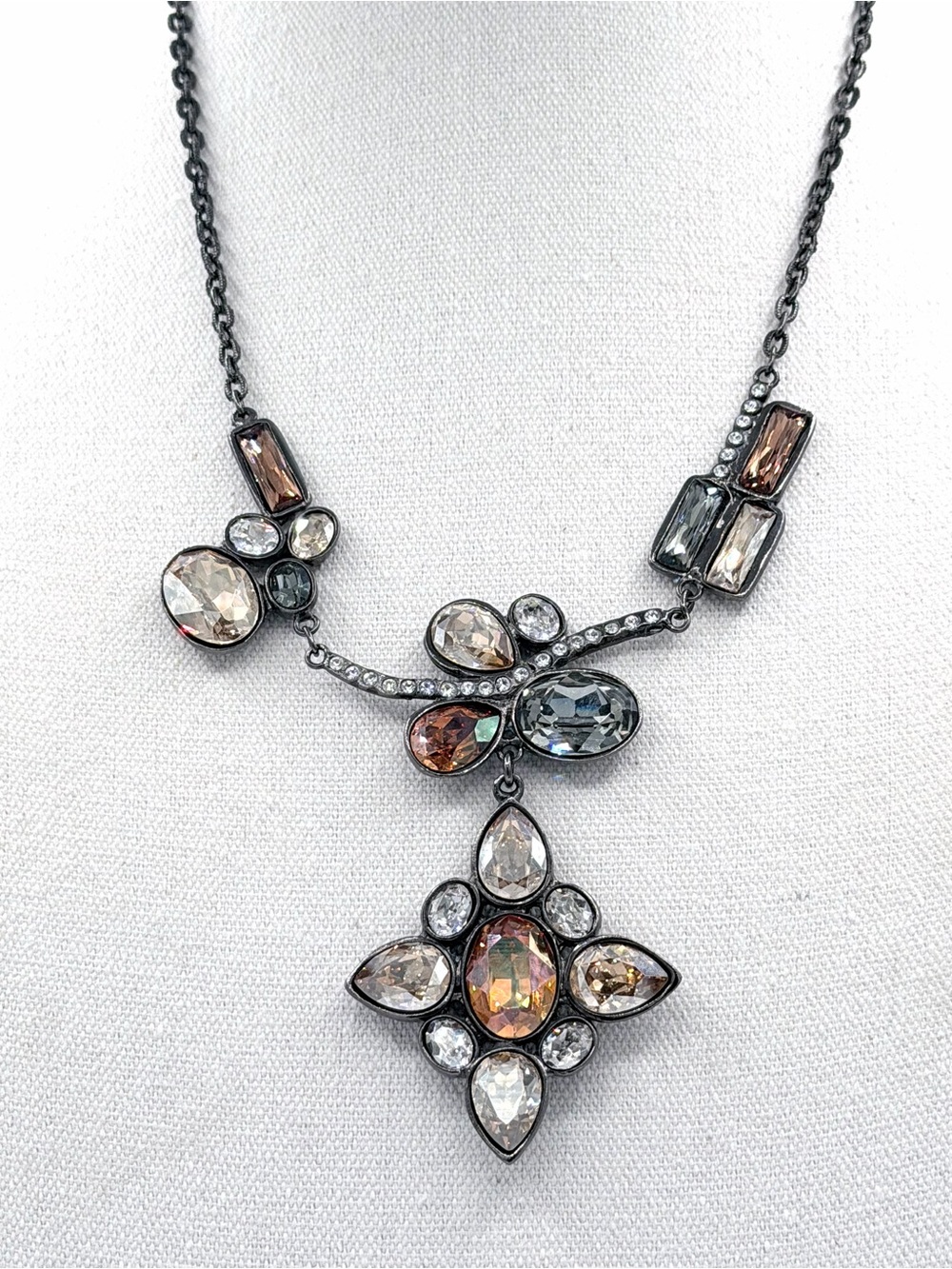 Antiqued Gunmetal Warm Neutral  Asymmetric  Floral or Vine-Like Branch Necklace - Picture 4 of 6